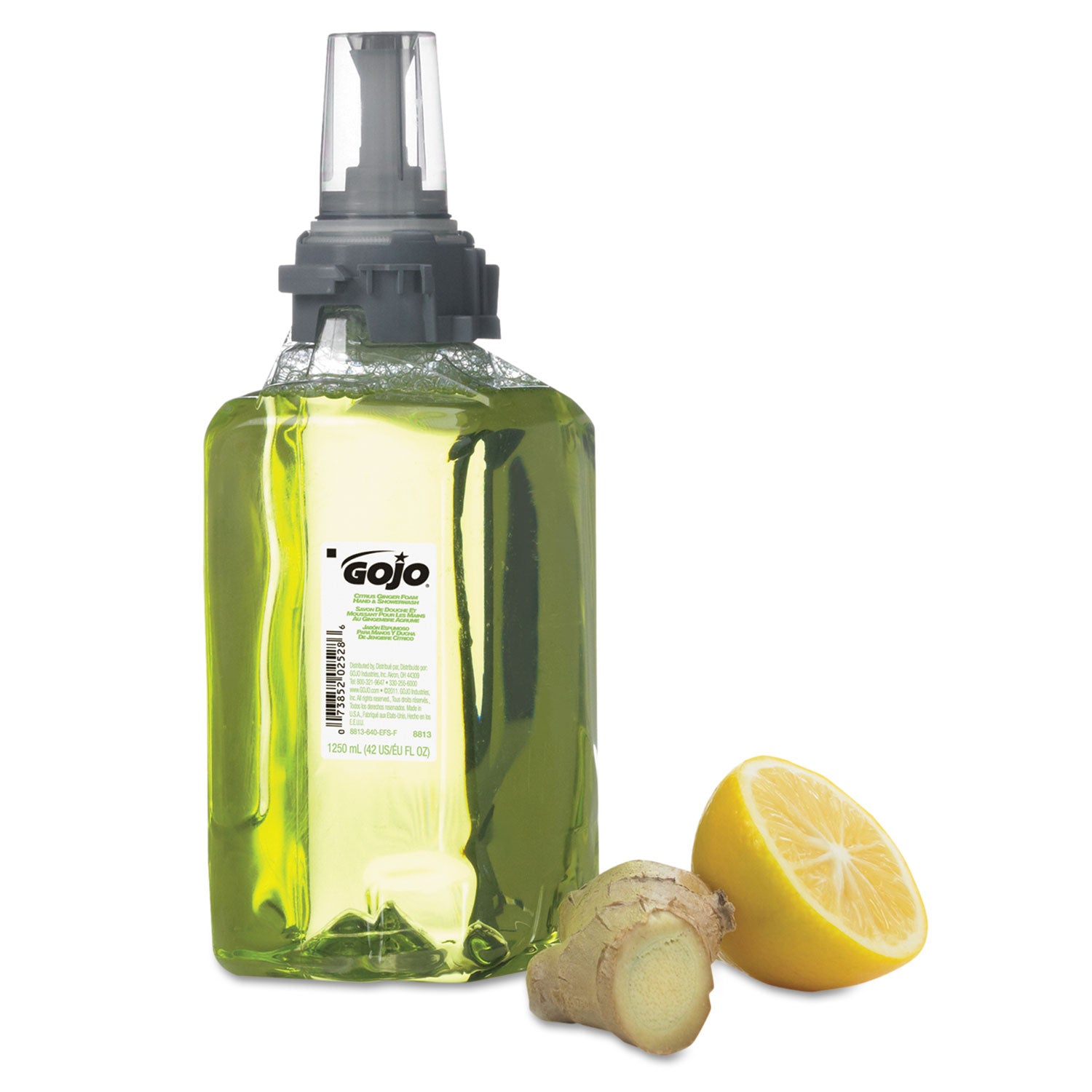 Gojo&reg; ADX-12 GingerCitrus Handwash Refill - Ginger Citrus Scent - 1.32 quart - Pump Bottle Dispenser - Kill Germs - Hand, Skin, Hair, Body - Moisturizing - Green - Bio-based - 1 Each