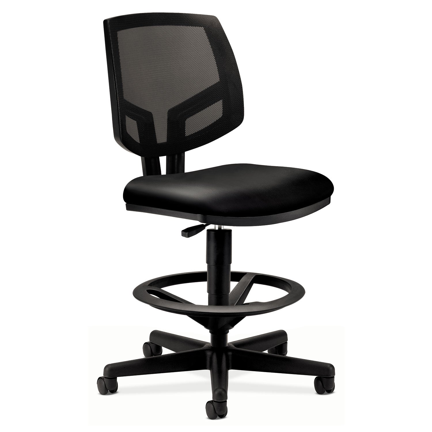 HON Volt Sitting Stool - Black Seat Color - Bonded Leather Seat Material - Black Back Color - Mesh Back Material - Black Frame Color - Black - 1 Each