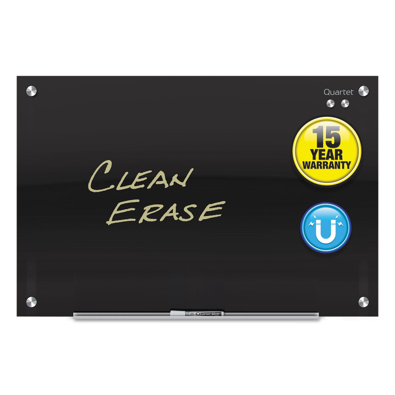 Quartet Infinity Glass Magnetic Dry-Erase Board, 48" x 36", Black Tempered Glass Surface, Black Frame, Horizontal/Vertical Orientation, Frameless, Magnetic, 1 Each