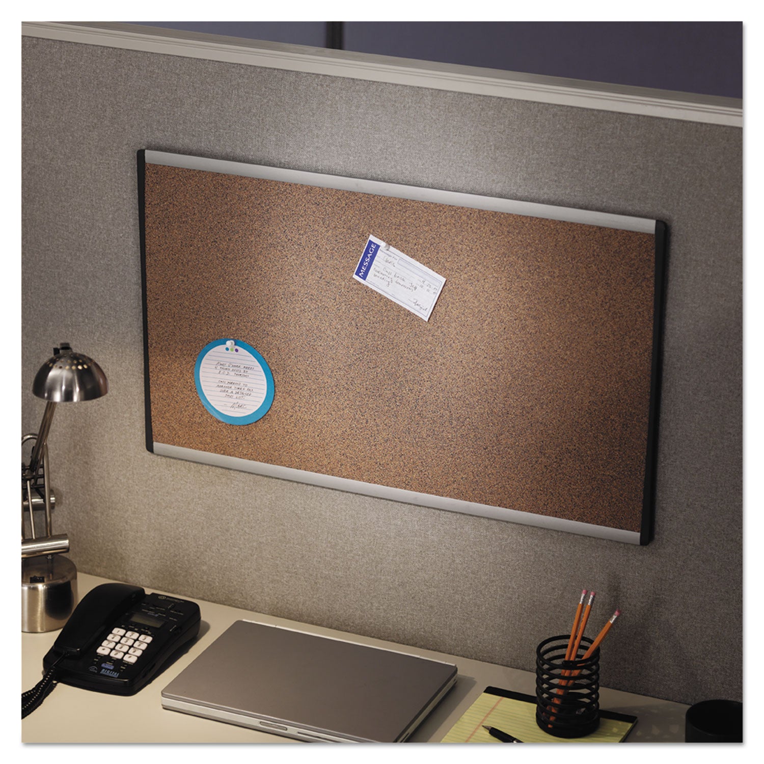 18" Board Height x 30" Board Width - Brown Natural Cork Surface - Durable, Self-healing - Silver Aluminum Frame - 1 Each