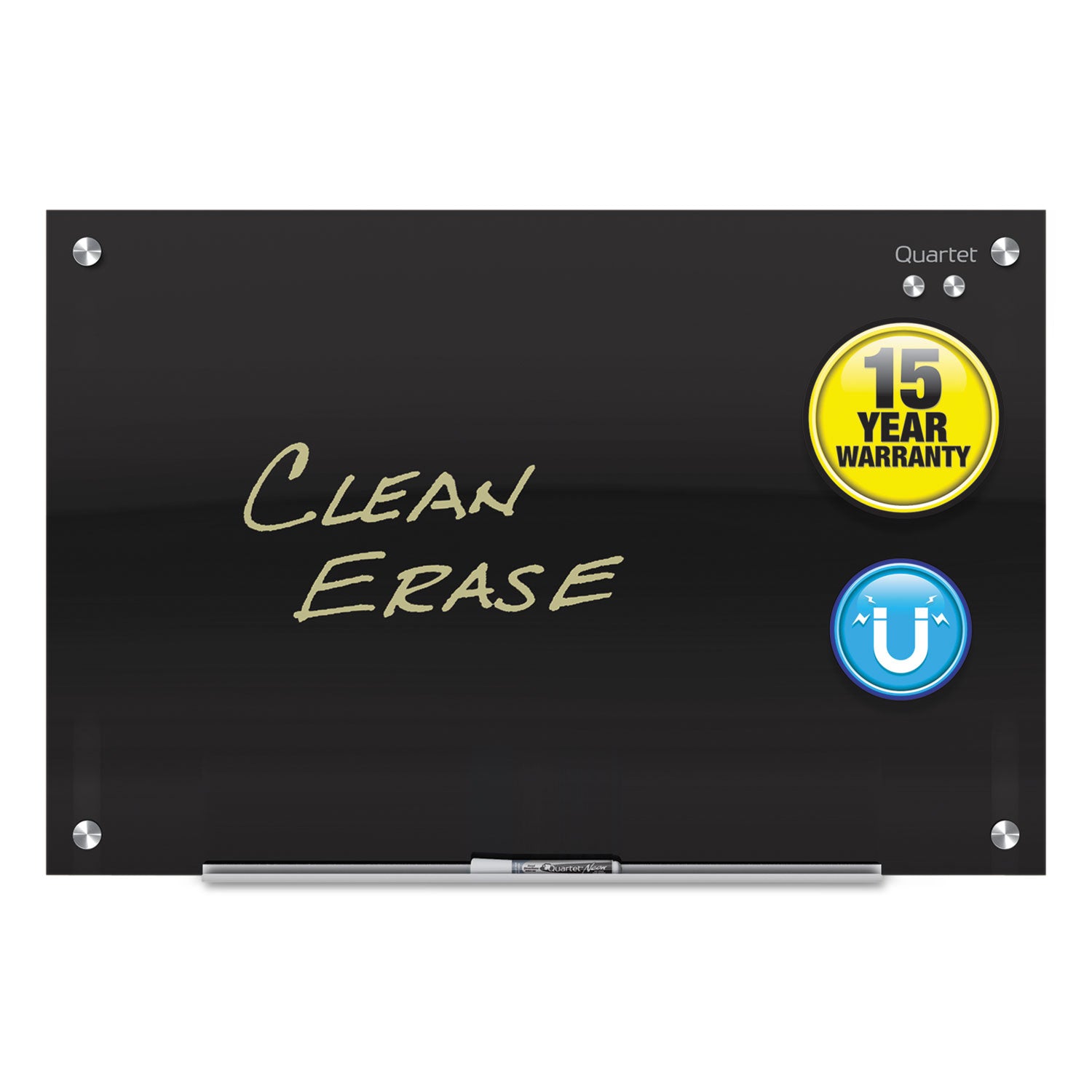 Quartet Infinity Glass Magnetic Dry-Erase Board, 36" x 24", Black Tempered Glass Surface, Black Frame, Horizontal/Vertical, Magnetic, 1 Each