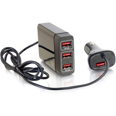 C2G 4-Port USB Car Charger with Extension for Passengers, 5.8A Output