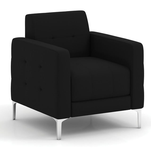 OfficeSource Draper Club Chair with Silver Metal Legs - Black