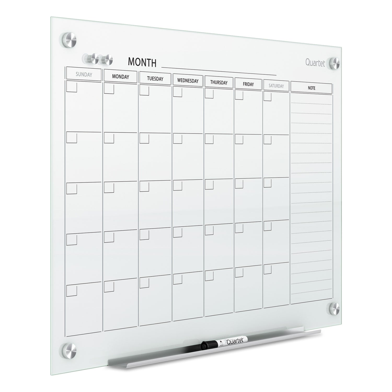 Monthly - 1 Month - White - Tempered Glass - 36" Height x 48" Width - Magnetic, Durable, Stain Resistant, Ghost Resistant, Scratch Resistant, Dent Resistant, Dry Erase Surface, Notes Area - 1 Each