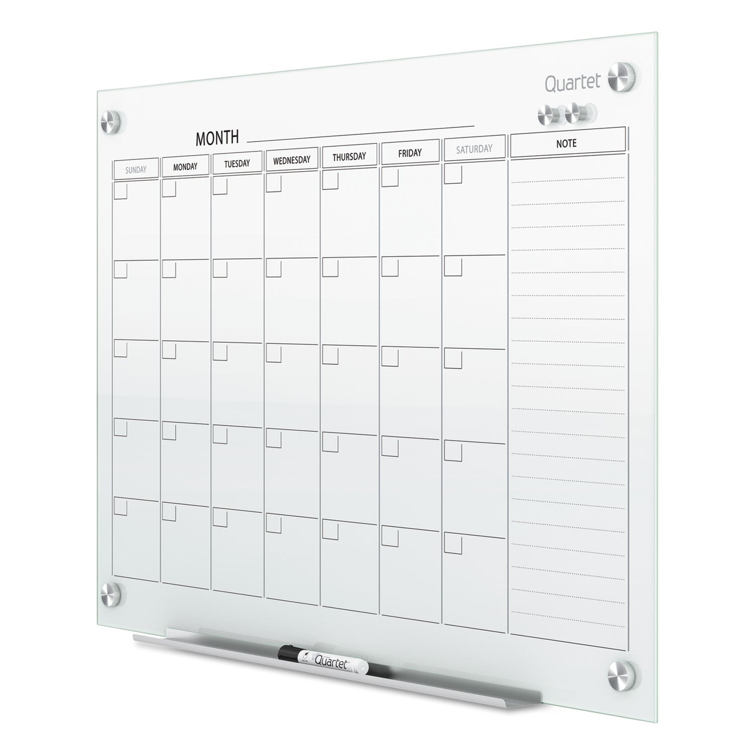 Monthly - 1 Month - White - Tempered Glass - 36" Height x 48" Width - Magnetic, Durable, Stain Resistant, Ghost Resistant, Scratch Resistant, Dent Resistant, Dry Erase Surface, Notes Area - 1 Each