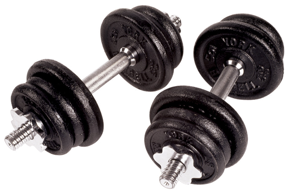 YORK 90 LB Black Contour Cast Iron Adjustable Spin-Lock Dumbbell Set