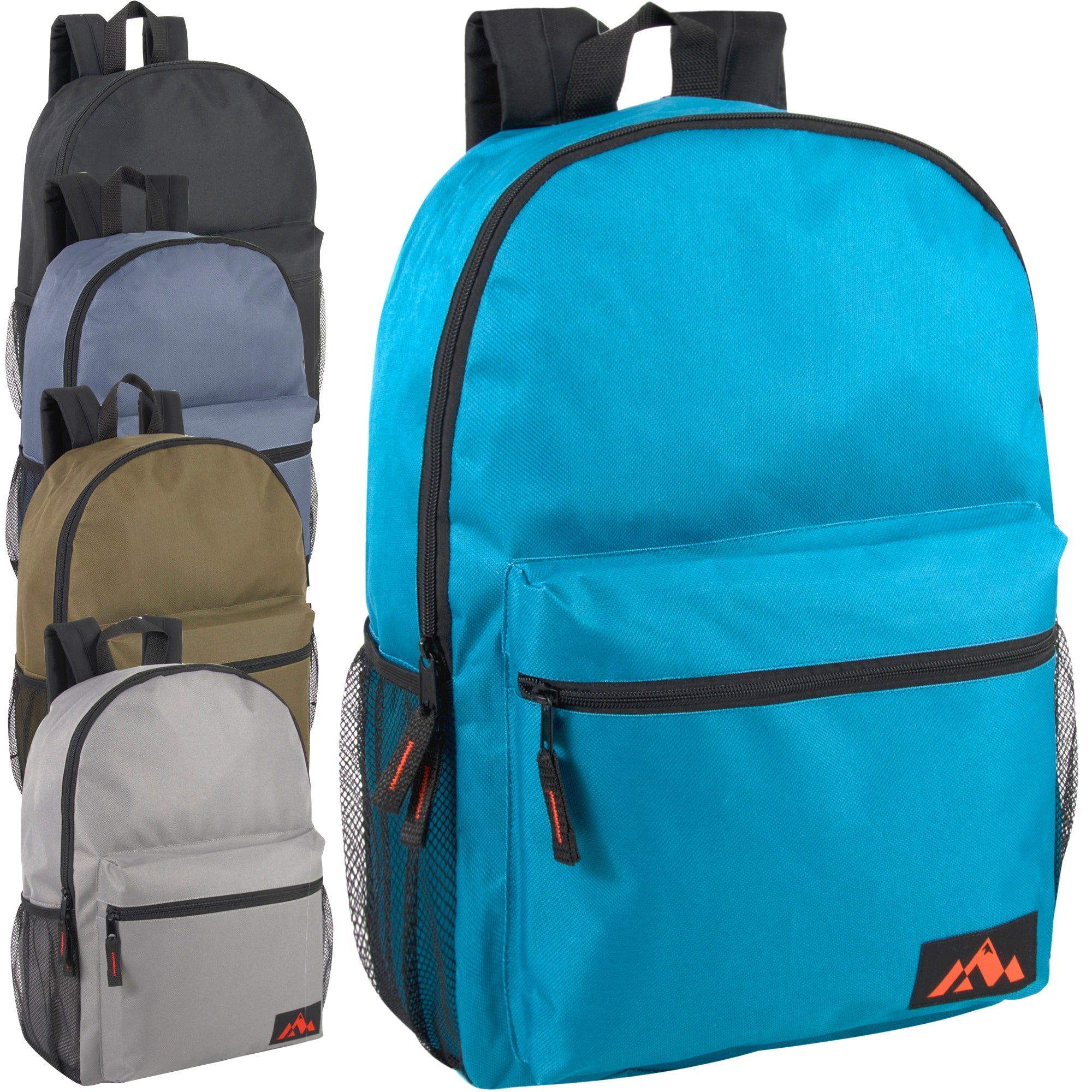 18 Inch Trailmaker Boy's Assorted Colors Backpack with Side Mesh Pocket - 5 Colors - 24 in the Pack