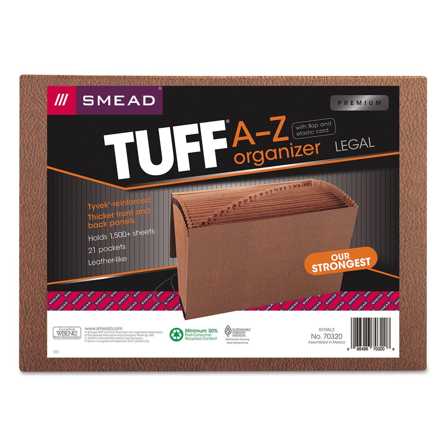 Smead Legal Recycled Expanding File - 8 1/2" x 14" - 7/8" Expansion - 21 Pocket(s) - Redrope - Elastic Closure, Reinforced Gusset - 30% Recycled - 1 Each