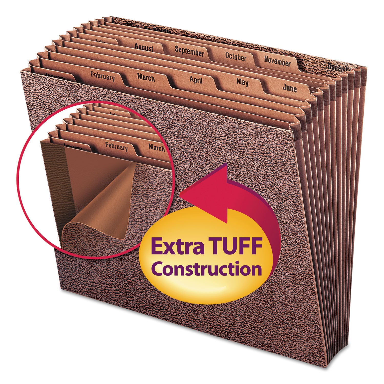 Smead Letter Recycled Expanding File - 8 1/2" x 11" - 7/8" Expansion - 12 Pocket(s) - Redrope - Tear Resistant, Reinforced Gusset - 30% Recycled - 1 Each