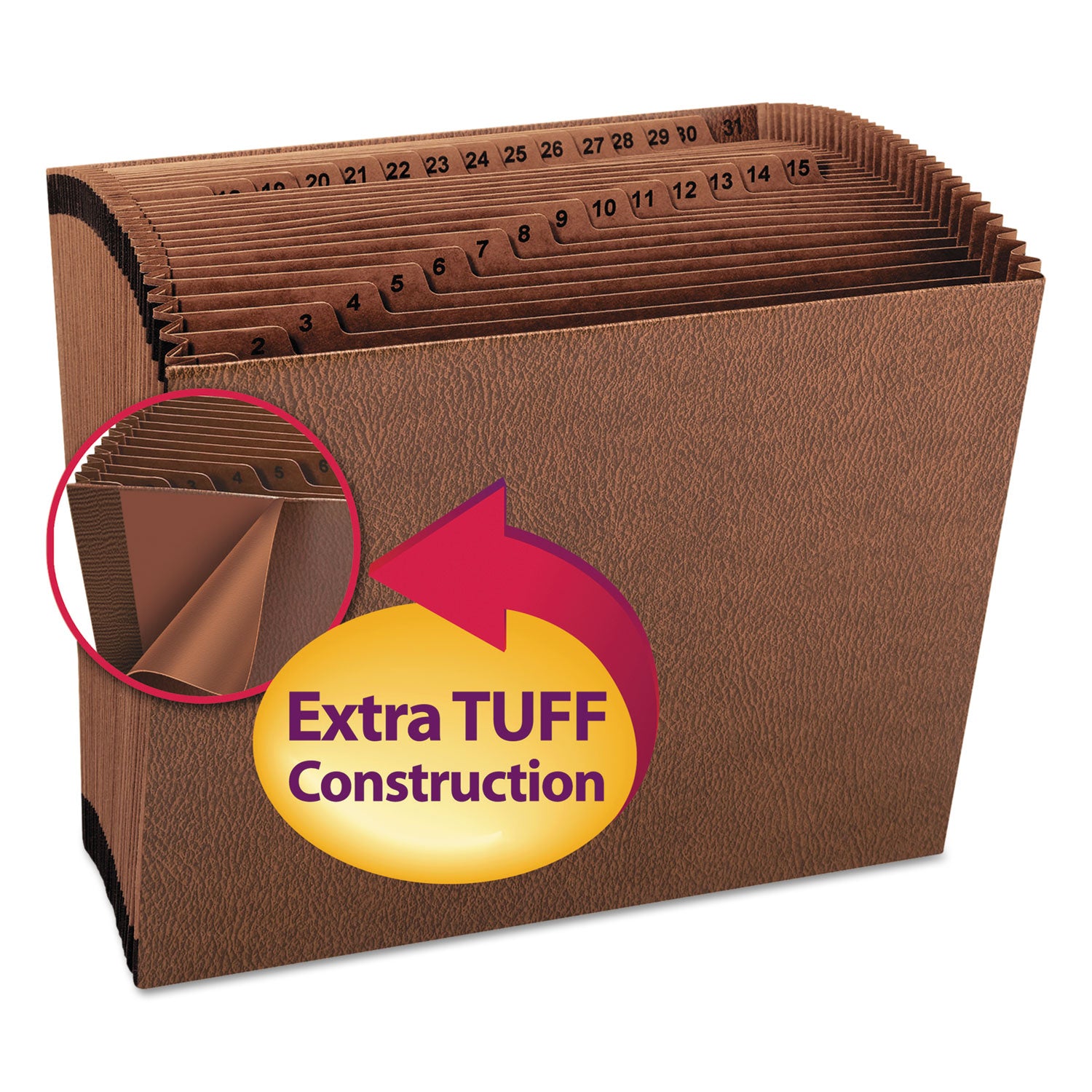 Smead TUFF Letter Recycled Expanding File - 8 1/2" x 11" - 7/8" Expansion - 31 Pocket(s) - Redrope - Reinforced Gusset - 30% Recycled - 1 Each
