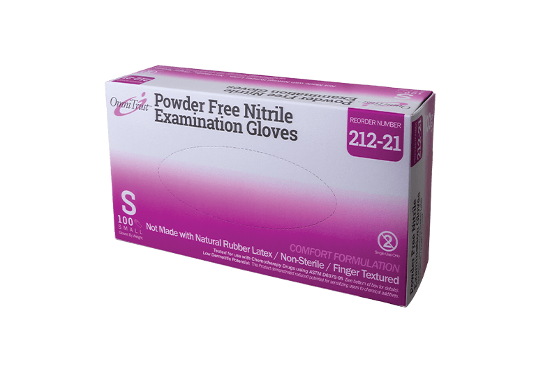 OmniTrust Nitrile Powder Free Chemo Examination Gloves (Small), Comfortable Fit, 100 Pcs/Box, 10 Box/Cs