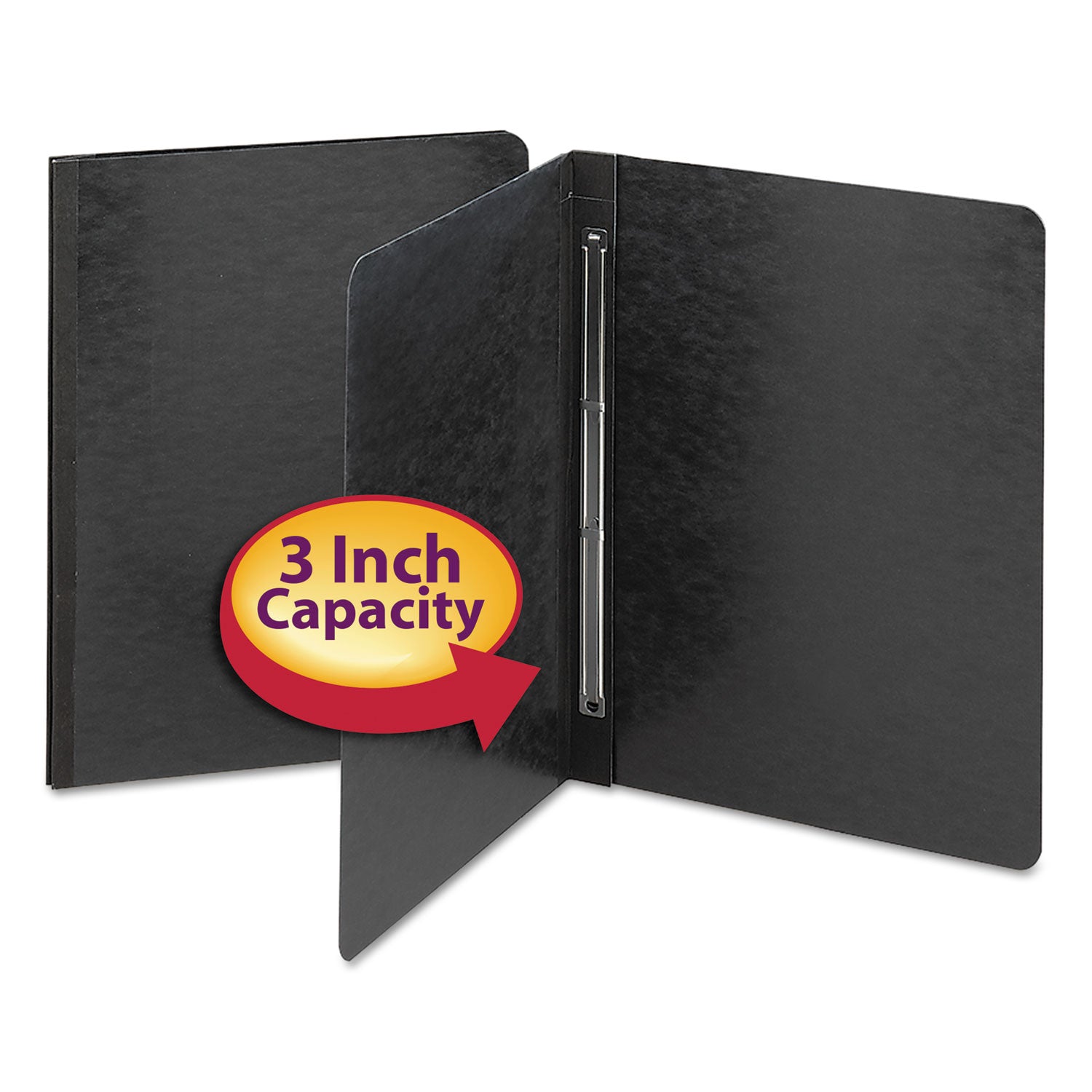 Smead Premium Pressboard Letter Fastener Folder, 8.5" x 11", 3" Expansion, 1 Fastener, 25 pt. Black, Reinforced Hinge, Heavy Duty, Moisture & Stain Resistant, Rounded Corner, 100% Recycled, 1 Each