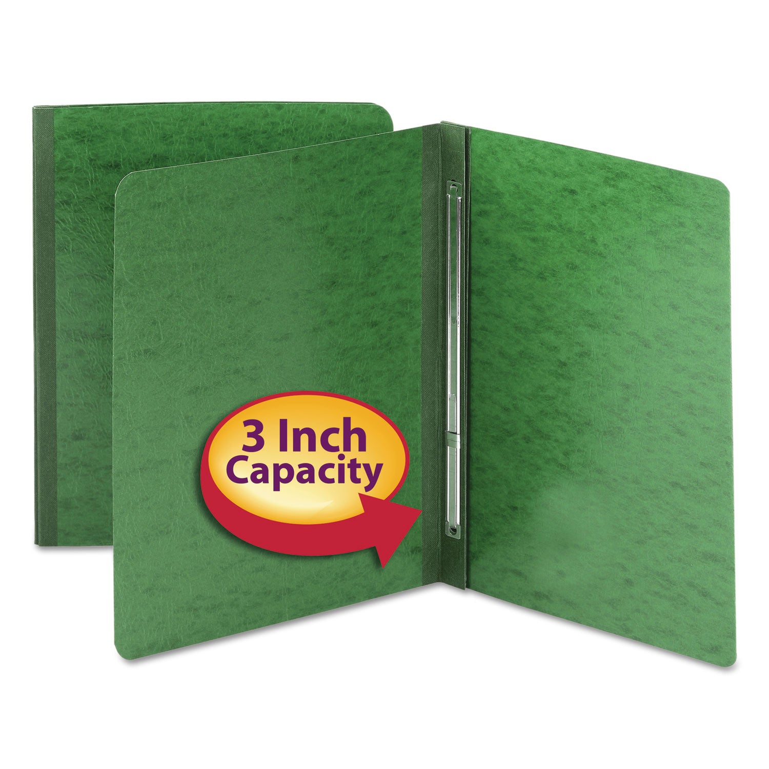 Smead Premium Pressboard Letter Fastener Folder, 8.5" x 11", 600 Sheet Capacity, 3" Expansion, 1 Fastener, 25 pt. Green Pressboard, Reinforced Hinge, Heavy Duty, Moisture & Stain Resistant, Rounded Corner, 100% Recycled, 1 Each