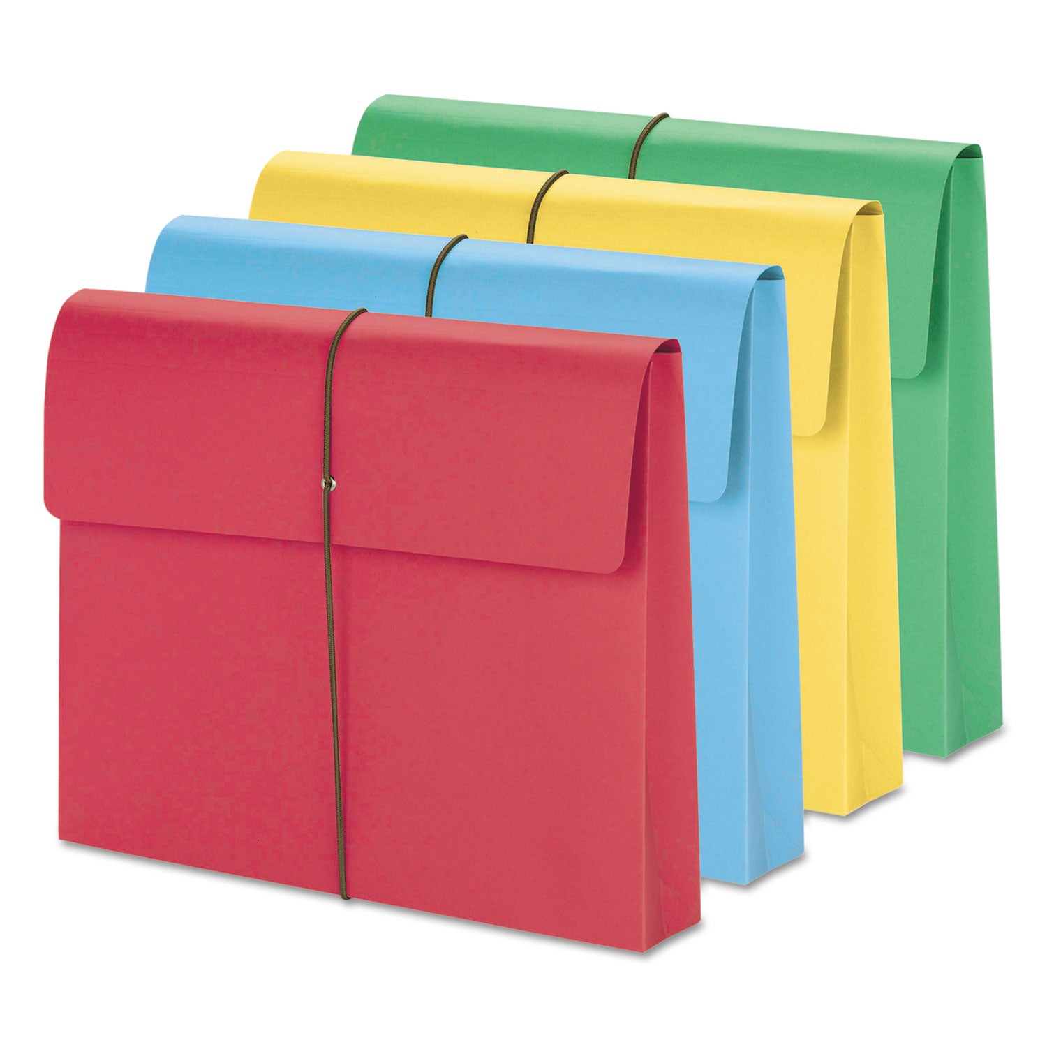 11 3/4" x 9 1/2" - 2" Expansion - 11 pt. - Blue, Green, Red, Yellow - Elastic Closure, Heavy Duty, Flap Closure - 10% Recycled - 50 / Box