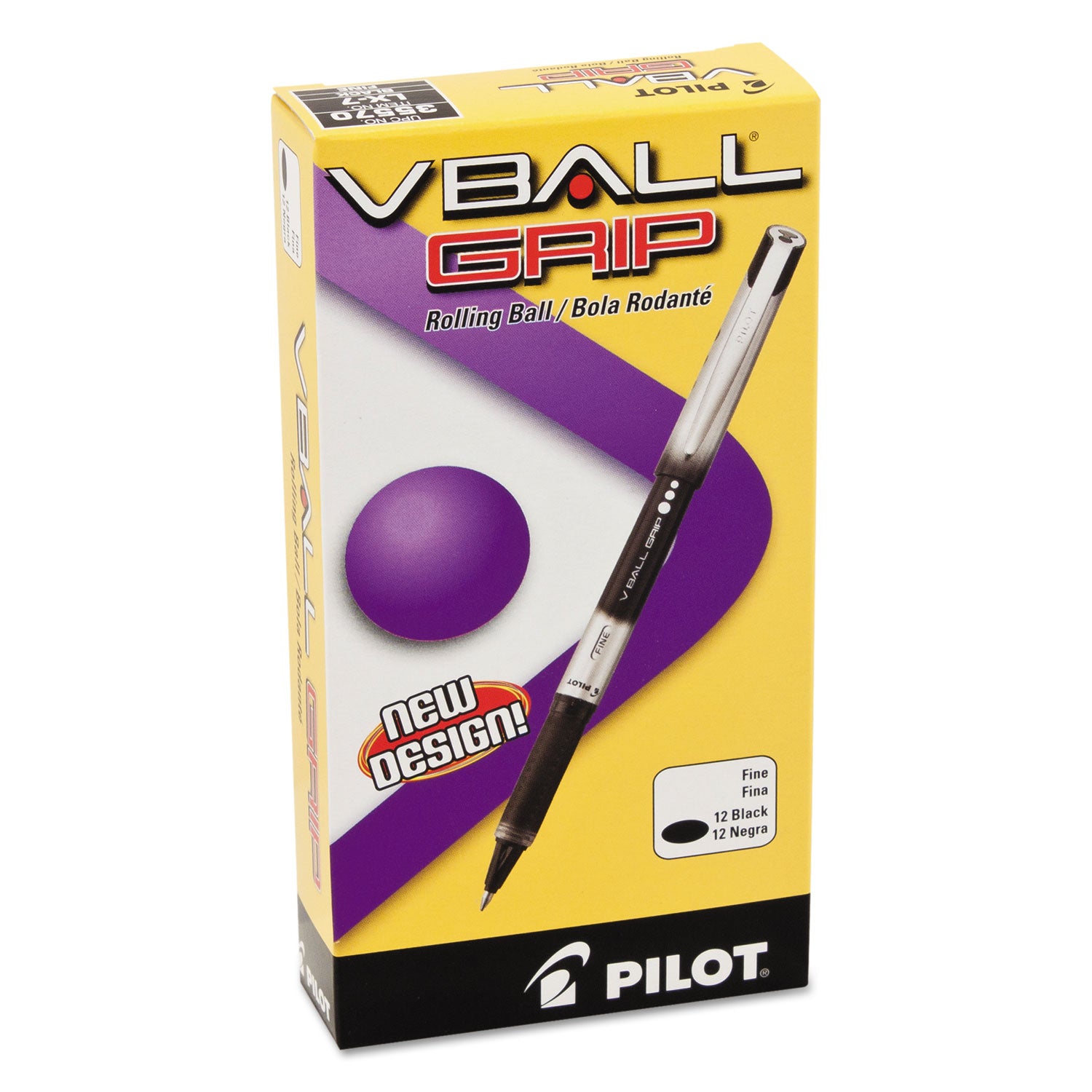 Pilot Vball Grip Liquid Ink Rollerball Pens - 0.7 mm Fine Pen Point - Black Ink - Metal Barrel - 1 Dozen