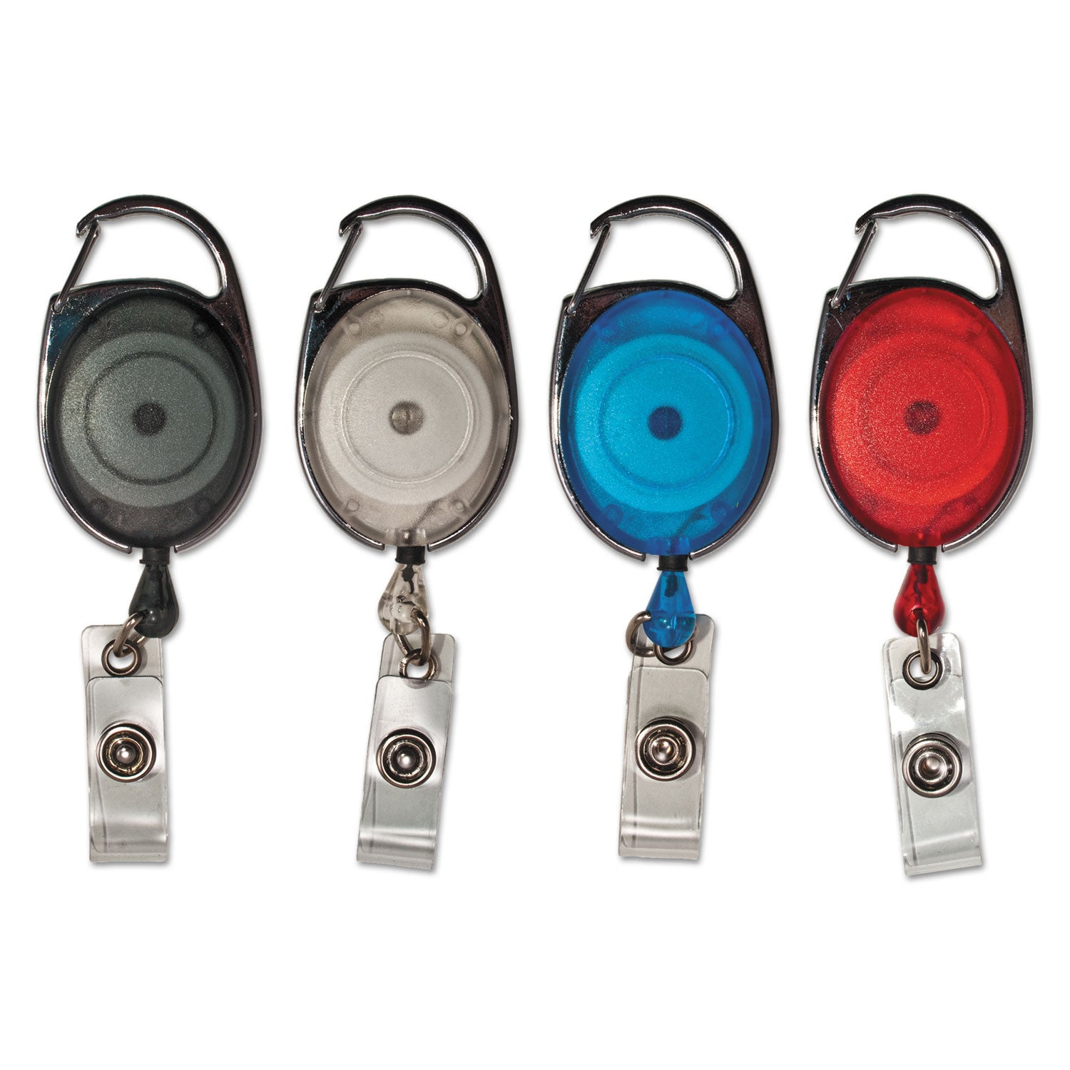 Retractable Carabiner Style Badge Reels with Badge Strap, Assorted, Pack of 20