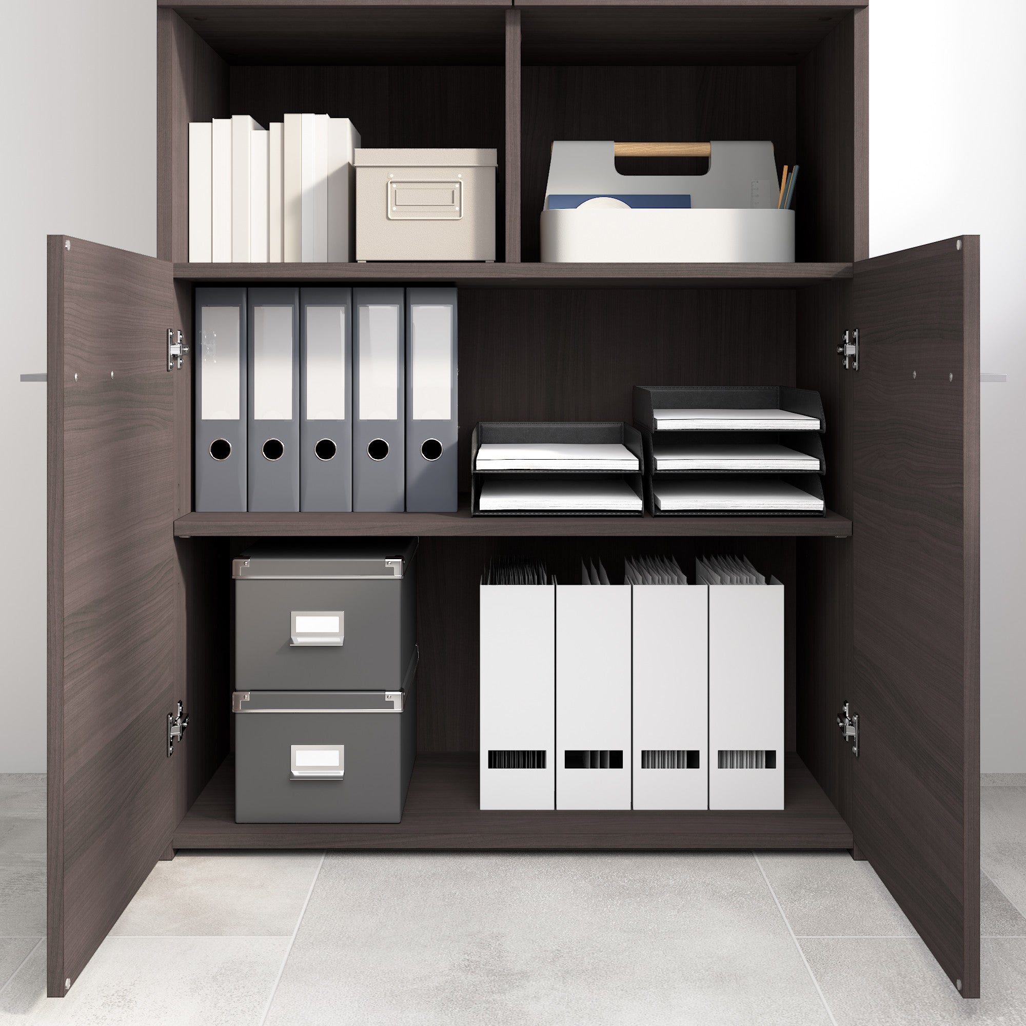 Bush Business Furniture Office 500 5 Shelf Bookcase with Doors in Storm Gray - 35.67" Width x 15.35" Depth x 70.08" Height