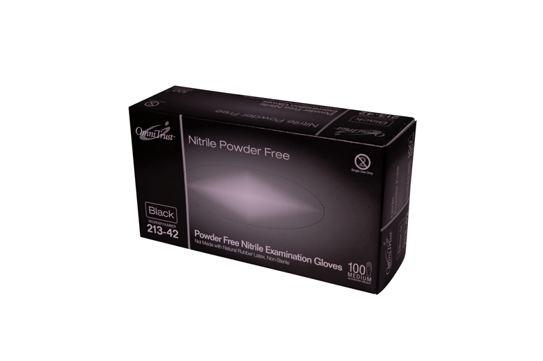 OmniTrust Black Nitrile Powder Free Examination Gloves (Medium), Polymer-Coated, 100 Pcs/Box, 10 Box/Cs