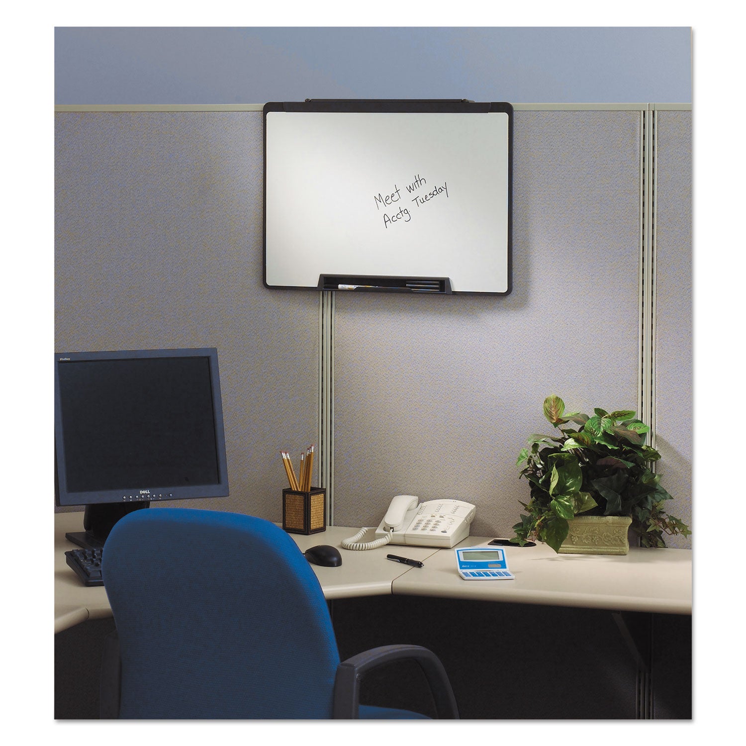 Quartet Motion Cubicle Whiteboard - 36" (3 ft) Width x 24" (2 ft) Height - White Melamine Surface - Black Plastic Frame - 1 Each