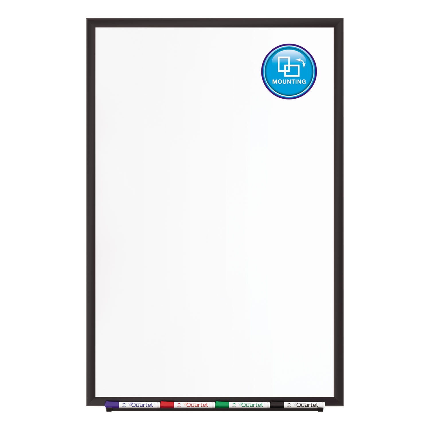 Quartet DuraMax Classic Whiteboard, 60" x 36", White Porcelain Surface, Black Aluminum Frame, Magnetic, Rectangle, Horizontal/Vertical, Includes 1 Board, 4 Markers, Marker Tray, Mounting Hardware