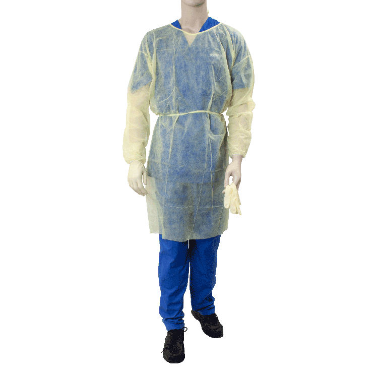 Isolation Gown Fluid Resistant, Universal, Yellow - 5 pcs per Bag/10 Bags per Case