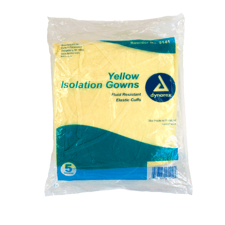 Isolation Gown Fluid Resistant, Universal, Yellow - 5 pcs per Bag/10 Bags per Case