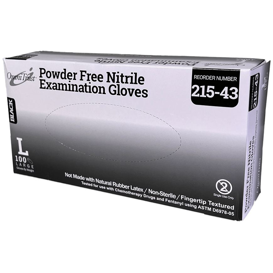 OmniTrust Black Nitrile Powder Free Examination Gloves (Large), Textured Fingertips, 100 Pcs/Box, 10 Box/Cs