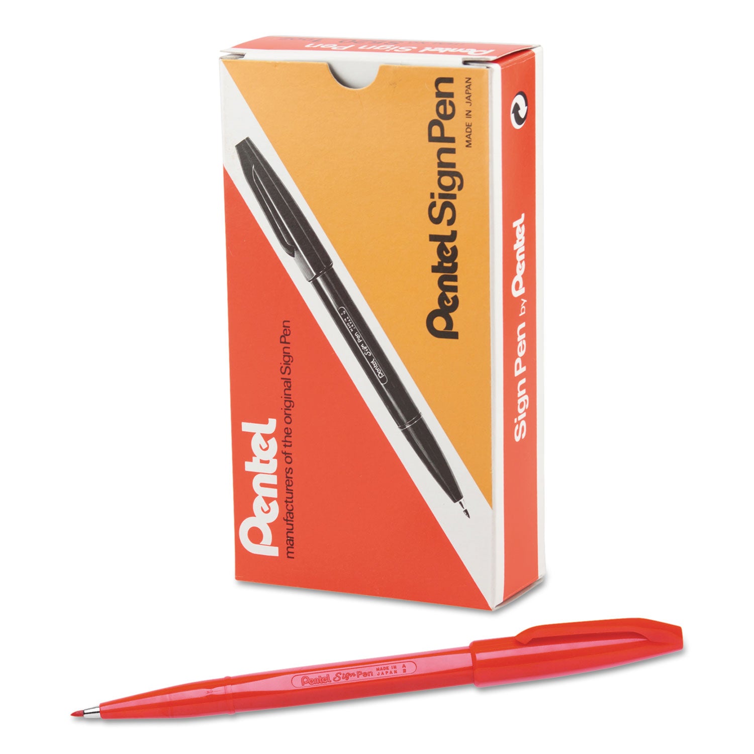 Pentel Fiber-tipped Sign Pens - Bold Pen Point - Red Ink - Water Based - Fiber Tip - 1 Dozen