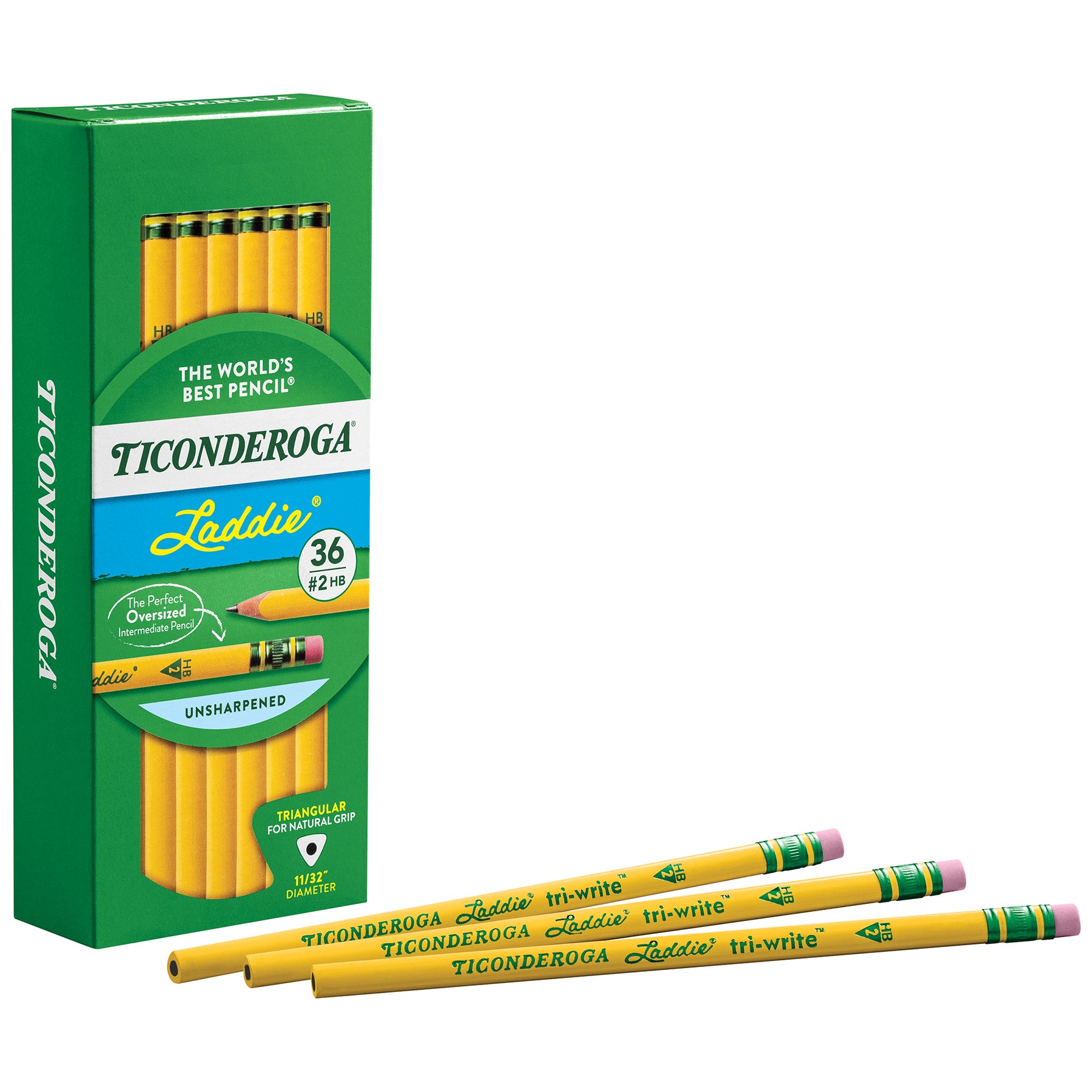 Laddie® Tri-Write Intermediate Size No. 2 Pencils with Eraser, Box of 36