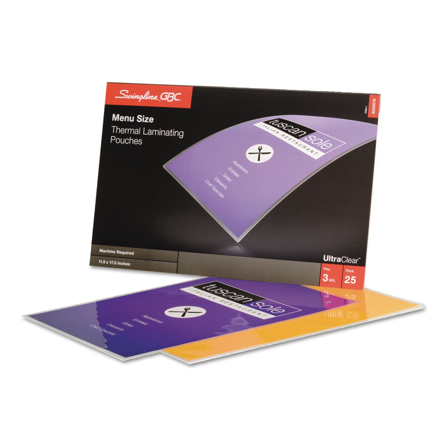 GBC UltraClear Thermal Laminating Pouches - Sheet Size Supported: Menu - Laminating Pouch/Sheet Size: 11.50" Width x 17.50" Length x 3 mil Thickness - Glossy - Flexible, Wear Resistant, Tear Resistant - Clear - 25 / Pack