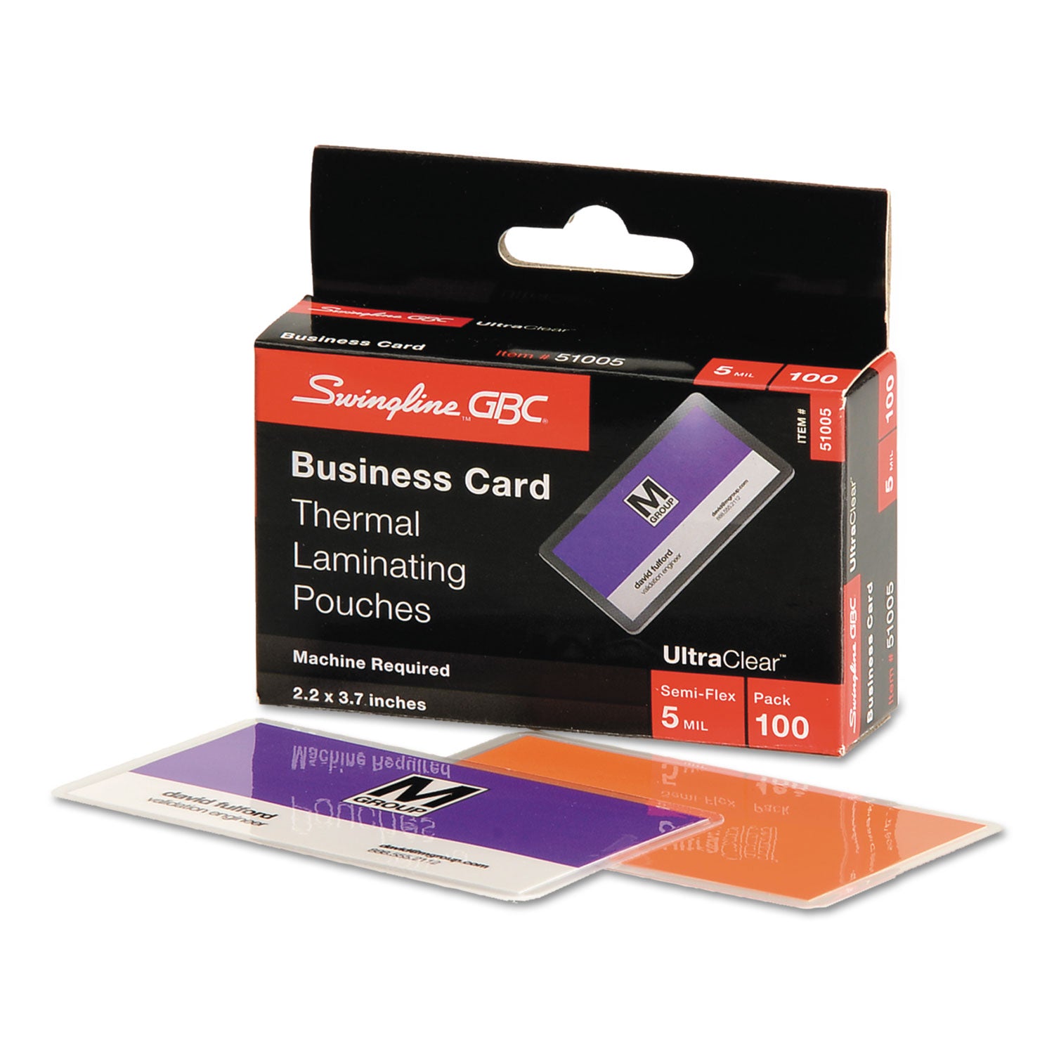 GBC Ultra Clear Thermal Laminating Pouches - Laminating Pouch/Sheet Size: 2.19" Width x 3.69" Length x 5 mil Thickness - Glossy - for Business Card - Wear Resistant, Tear Resistant - Clear - 100 / Box