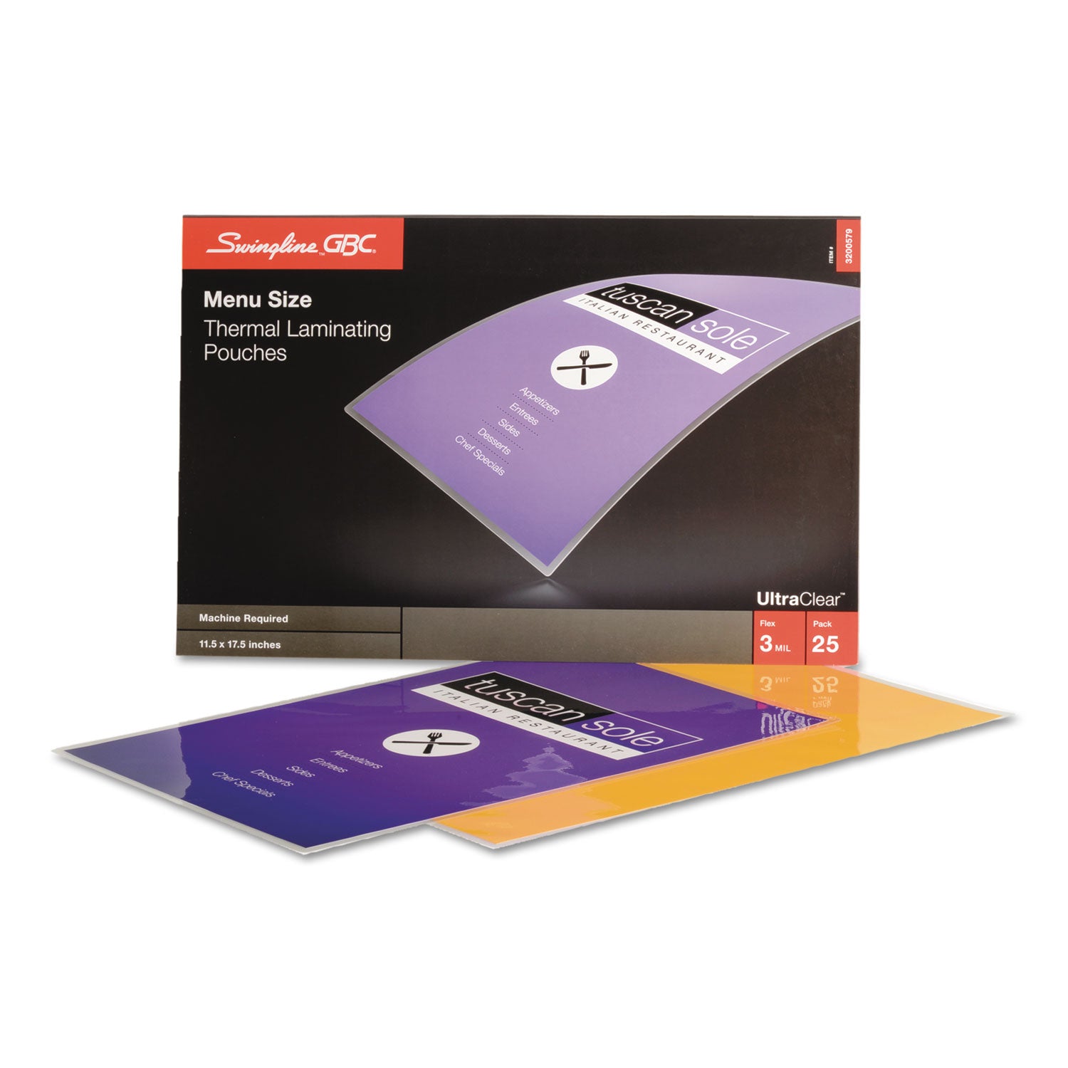 GBC UltraClear Thermal Laminating Pouches - Sheet Size Supported: Menu - Laminating Pouch/Sheet Size: 11.50" Width x 17.50" Length x 3 mil Thickness - Glossy - Flexible, Wear Resistant, Tear Resistant - Clear - 25 / Pack