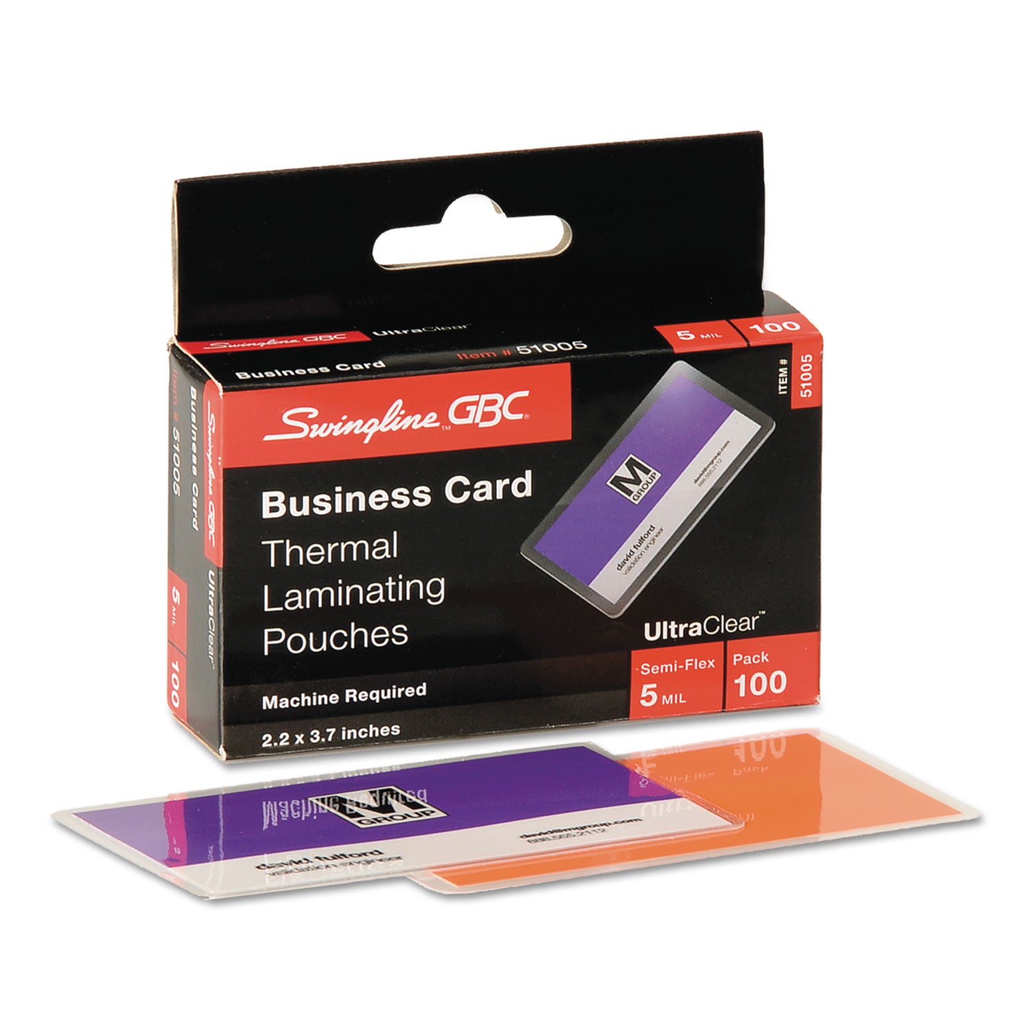 GBC Ultra Clear Thermal Laminating Pouches - Laminating Pouch/Sheet Size: 2.19" Width x 3.69" Length x 5 mil Thickness - Glossy - for Business Card - Wear Resistant, Tear Resistant - Clear - 100 / Box
