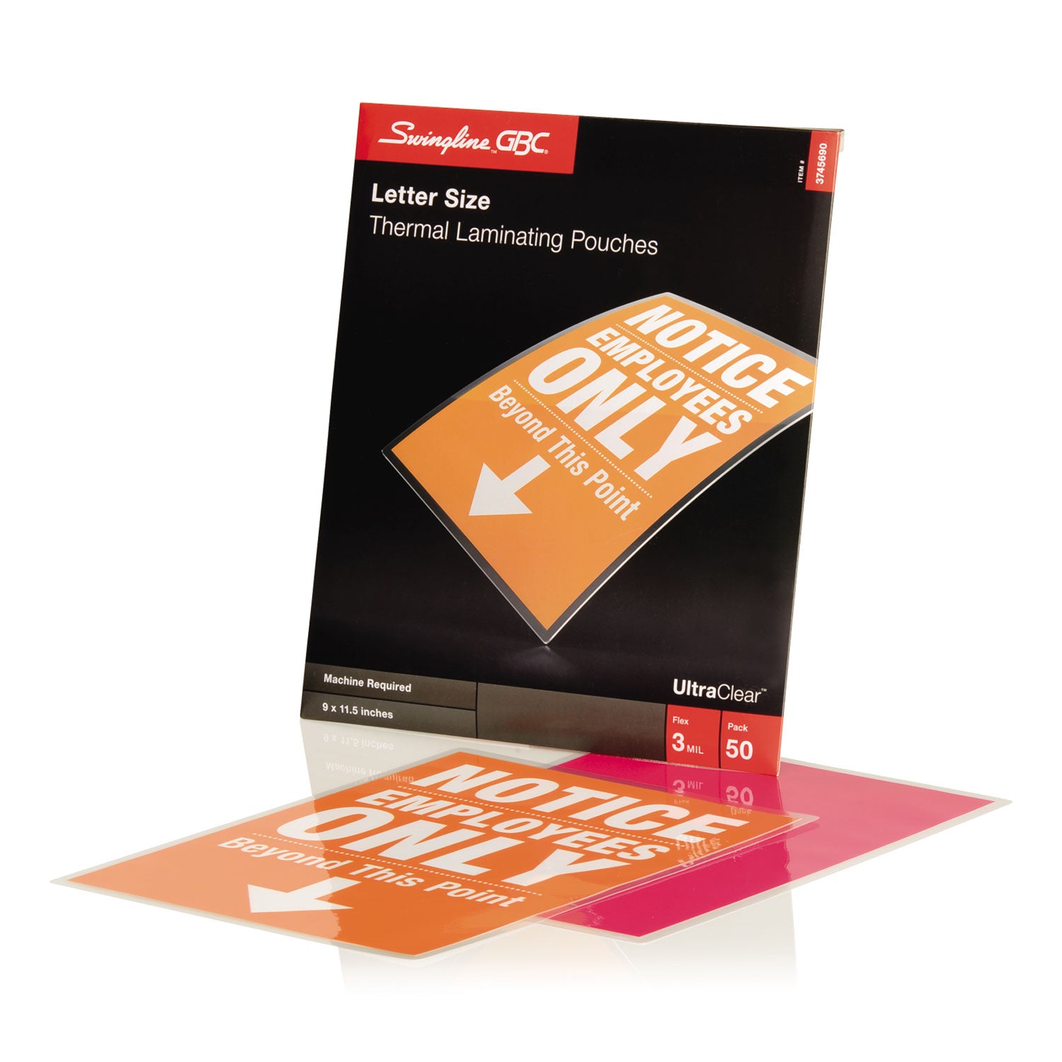 GBC Ultra Clear Thermal Laminating Pouches, Letter Size, 9" x 11.5", 3 mil, Glossy, Clear, 50/Box