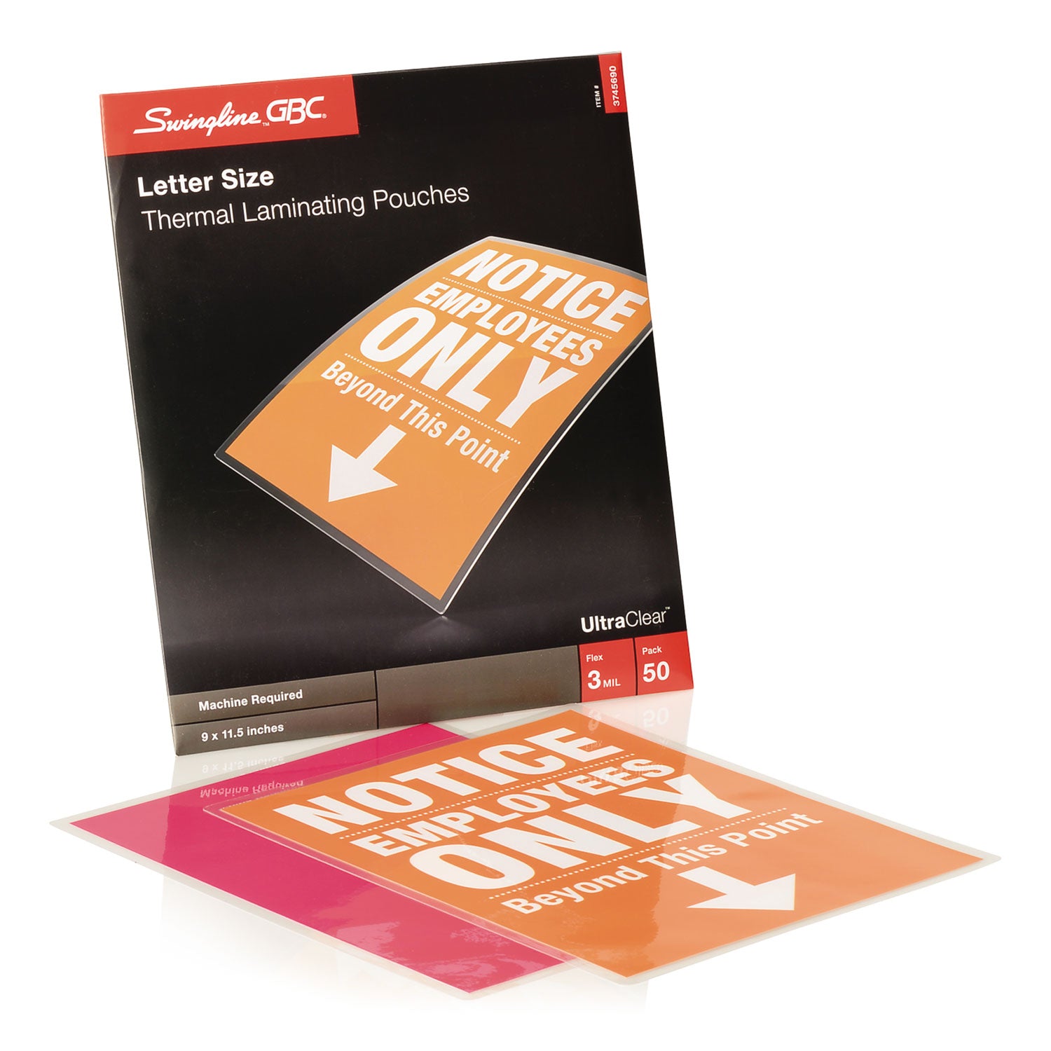 GBC Ultra Clear Thermal Laminating Pouches, Letter Size, 9" x 11.5", 3 mil, Glossy, Clear, 50/Box
