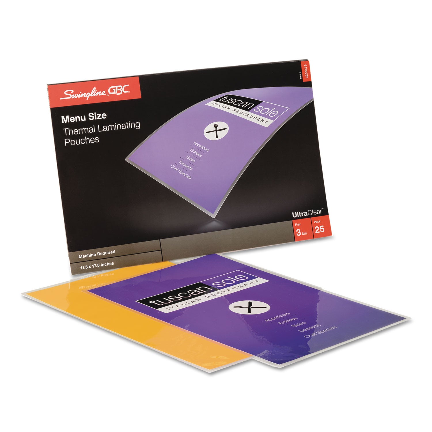 GBC UltraClear Thermal Laminating Pouches - Sheet Size Supported: Menu - Laminating Pouch/Sheet Size: 11.50" Width x 17.50" Length x 3 mil Thickness - Glossy - Flexible, Wear Resistant, Tear Resistant - Clear - 25 / Pack
