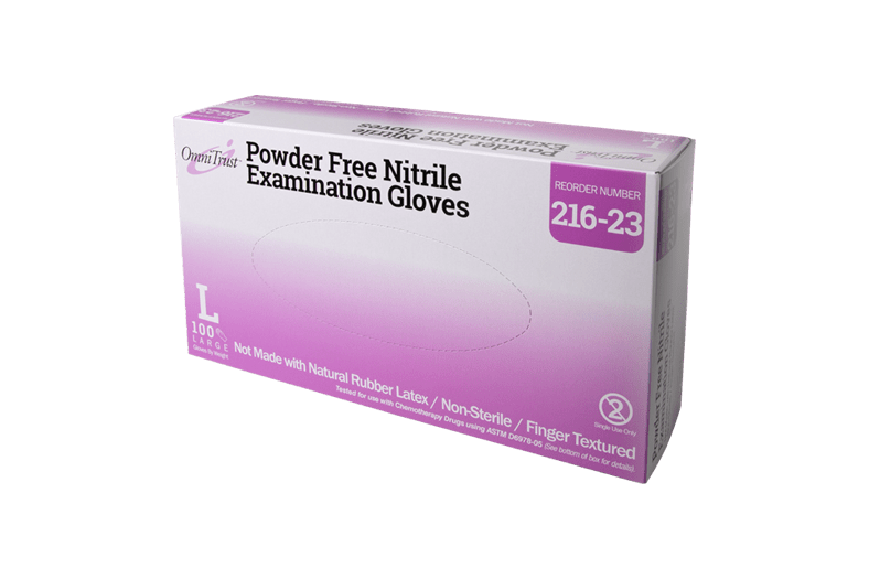 OmniTrust Nitrile Powder Free Chemo Examination Gloves (Large), Textured Fingertips, 100 Pcs/Box, 10 Box/Cs