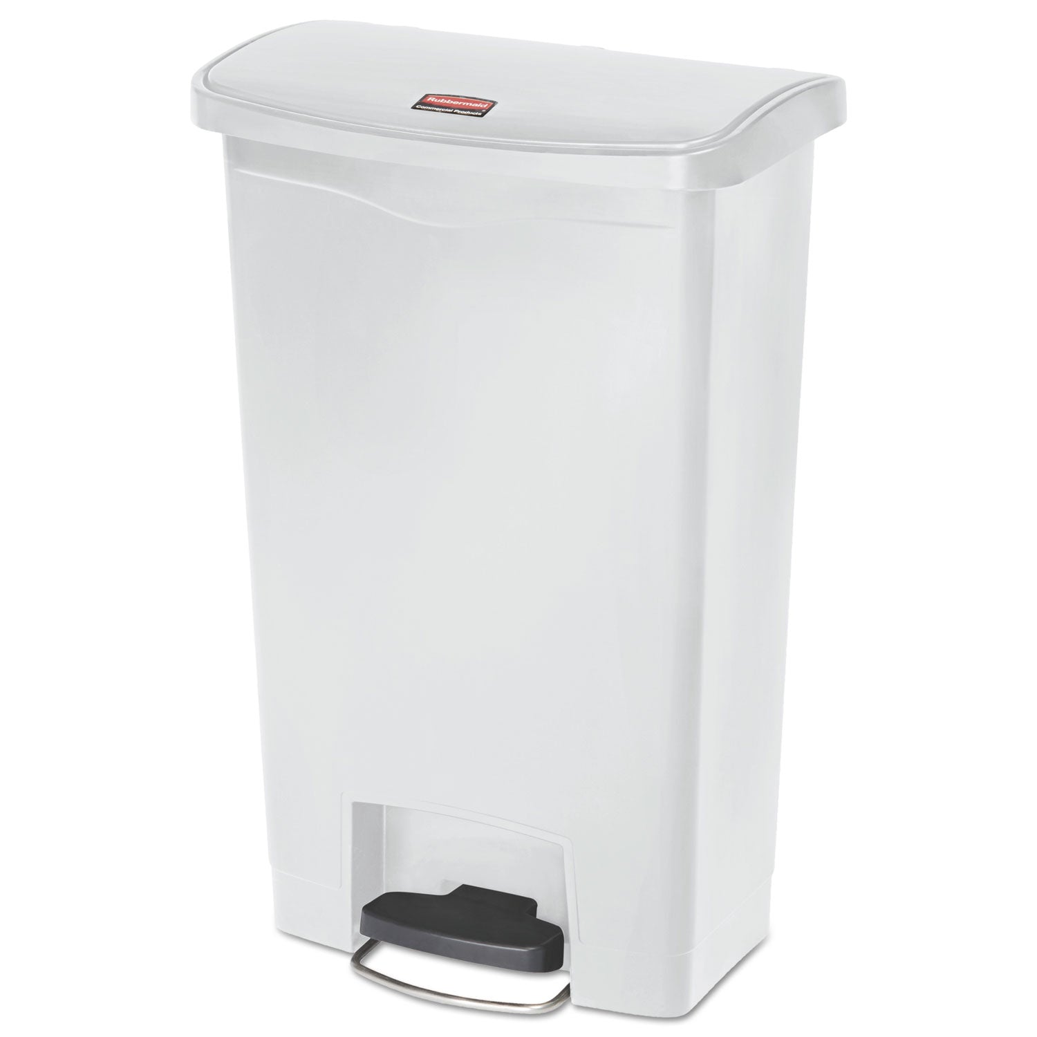 Rubbermaid Commercial Slim Jim 13-gal Step-On Container - Step-on Opening - Hinged Lid - 13 gal Capacity - Manual - Durable, Foot Pedal, Easy to Clean - 28.3" Height x 11.5" Width - Plastic, Resin - White - 1 Each