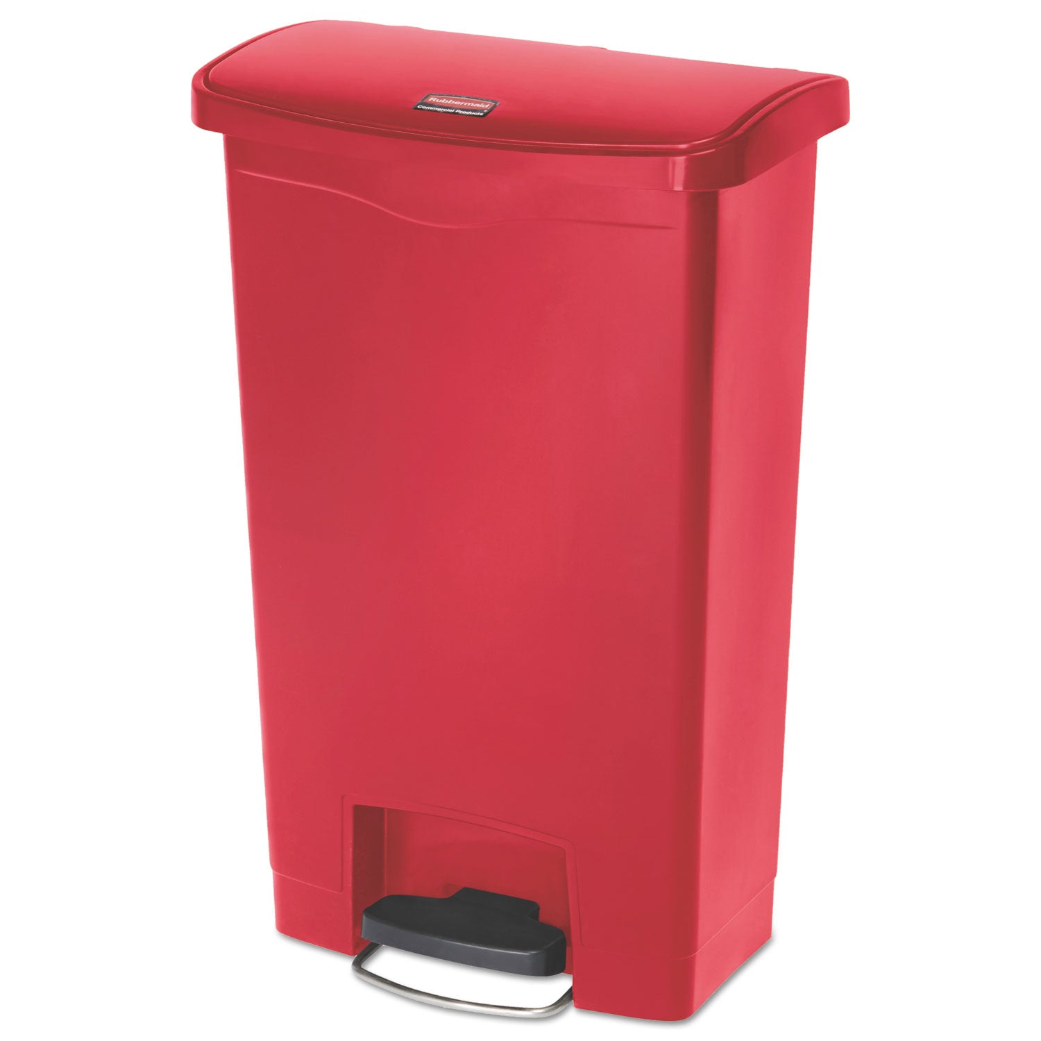Rubbermaid Commercial Slim Jim Step-On Container, 13 Gallon, Red, Hinged Lid, Foot Pedal, Plastic/Resin, 28.3" H x 11.5" W, 1 Each