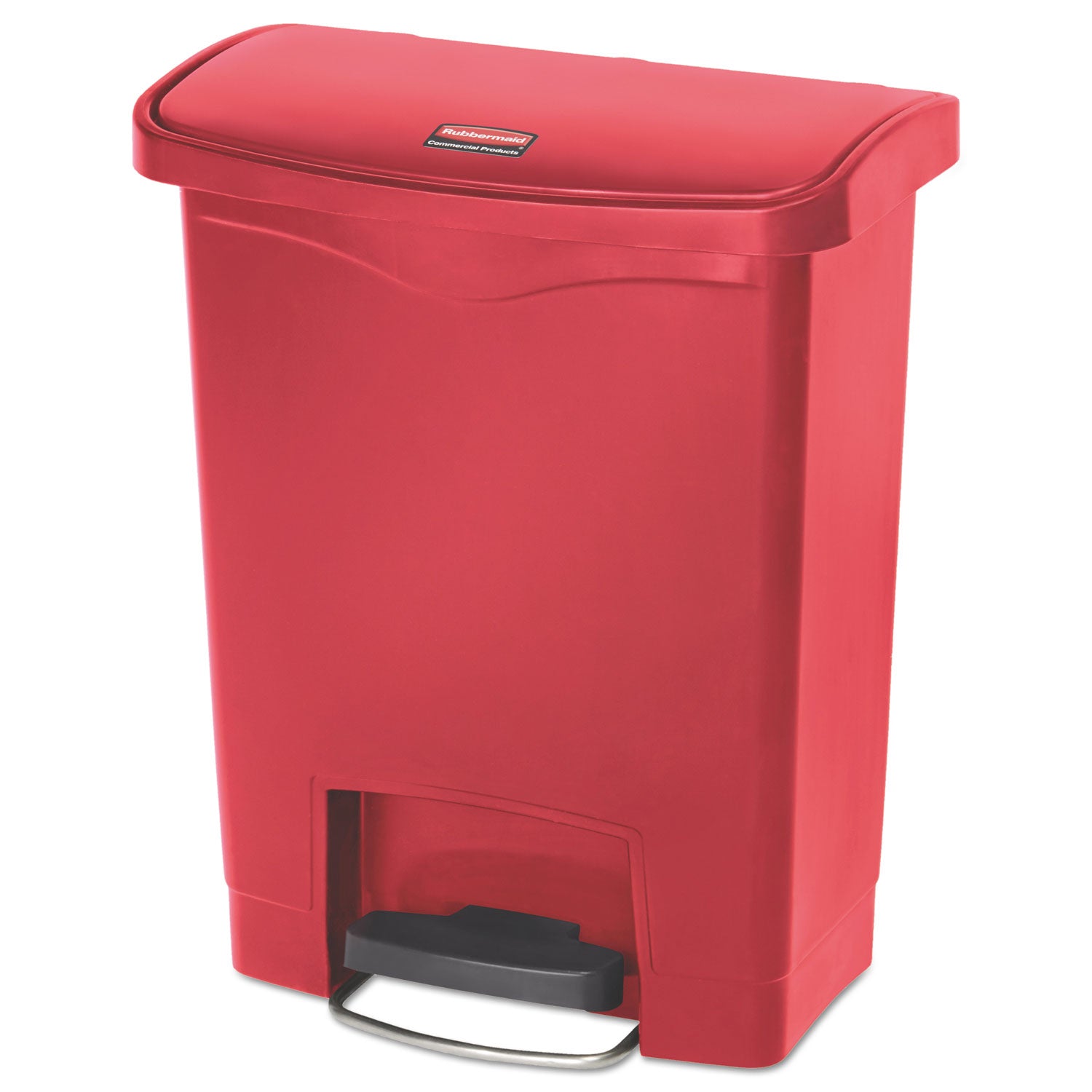 Rubbermaid Commercial Slim Jim 8-gal Step-On Container, Red, Plastic/Resin, Hinged Lid, Foot Pedal, 21.1" H x 10.6" W, 1 Each