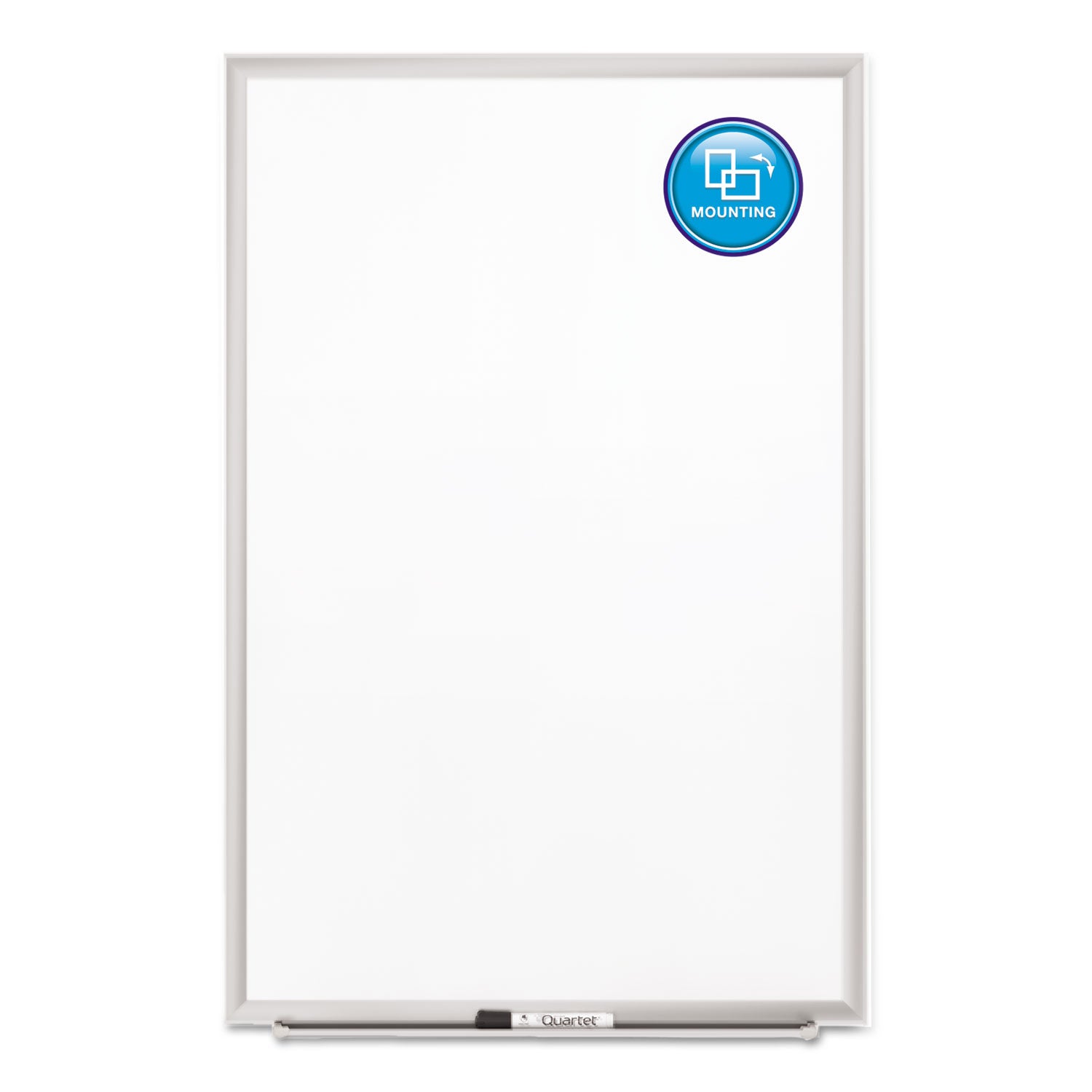 Quartet Classic Premium Porcelain Magnetic Board, 36" x 24", White Surface, Silver Aluminum Frame, Rectangle, Horizontal/Vertical Mount, Includes Marker Tray and Dry Erase Marker, 1 Each