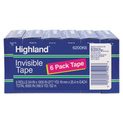 Invisible Permanent Mending Tape, 1" Core, 0.75" X 83.33 Ft, Clear, 6/pack