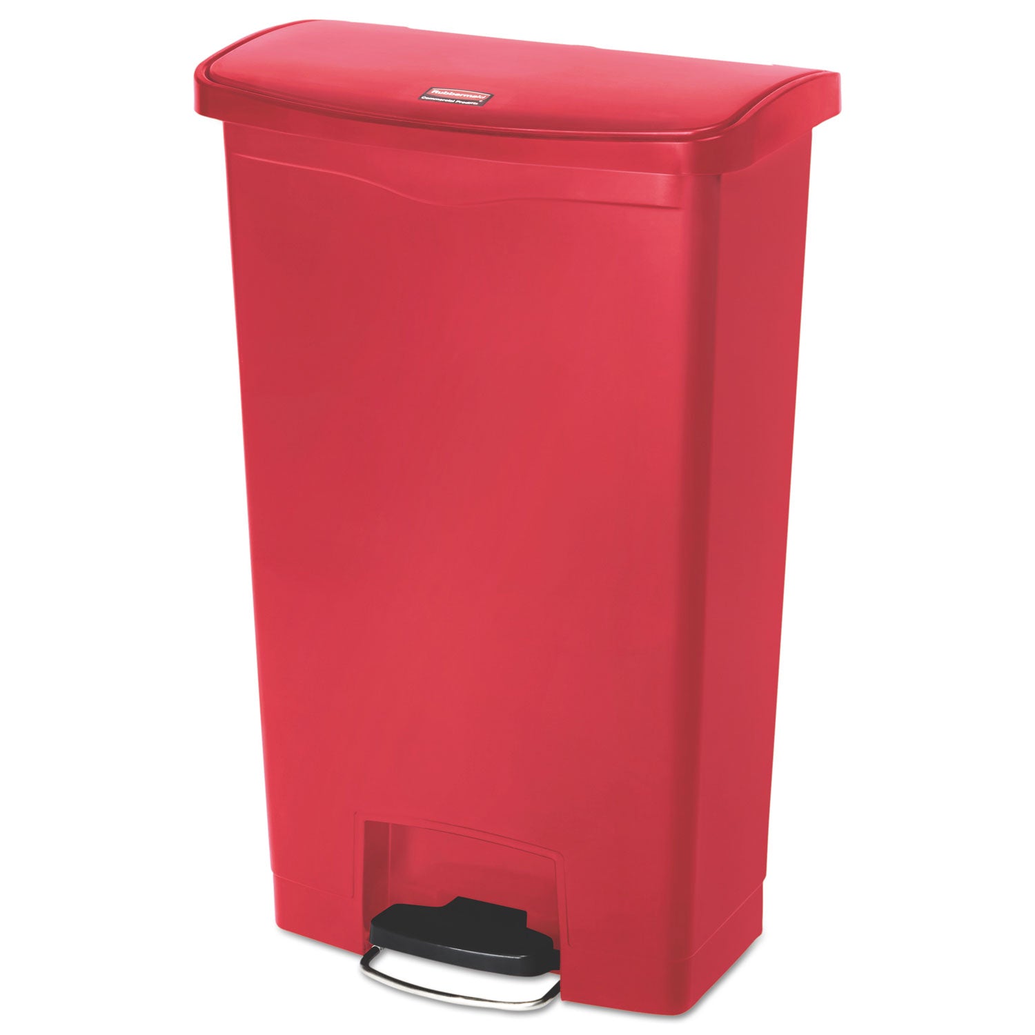 Rubbermaid Commercial Slim Jim 18-gal Step-On Container, Red, Hinged Lid, Foot Pedal, Plastic/Resin, 31.6" H x 12.2" W x 19.7" L, 1 Each