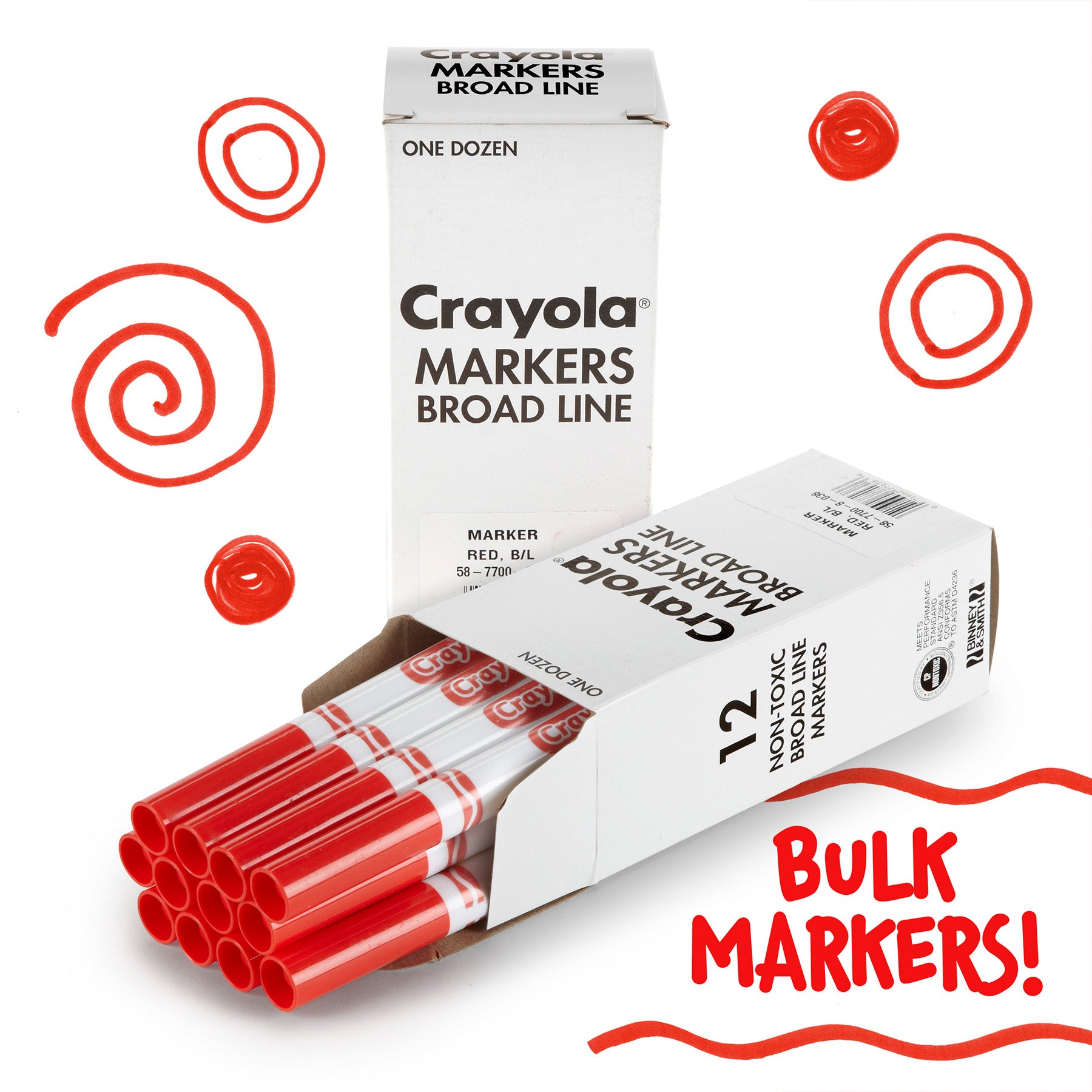 Bulk Markers, Conical Tip, Red, 12 Count