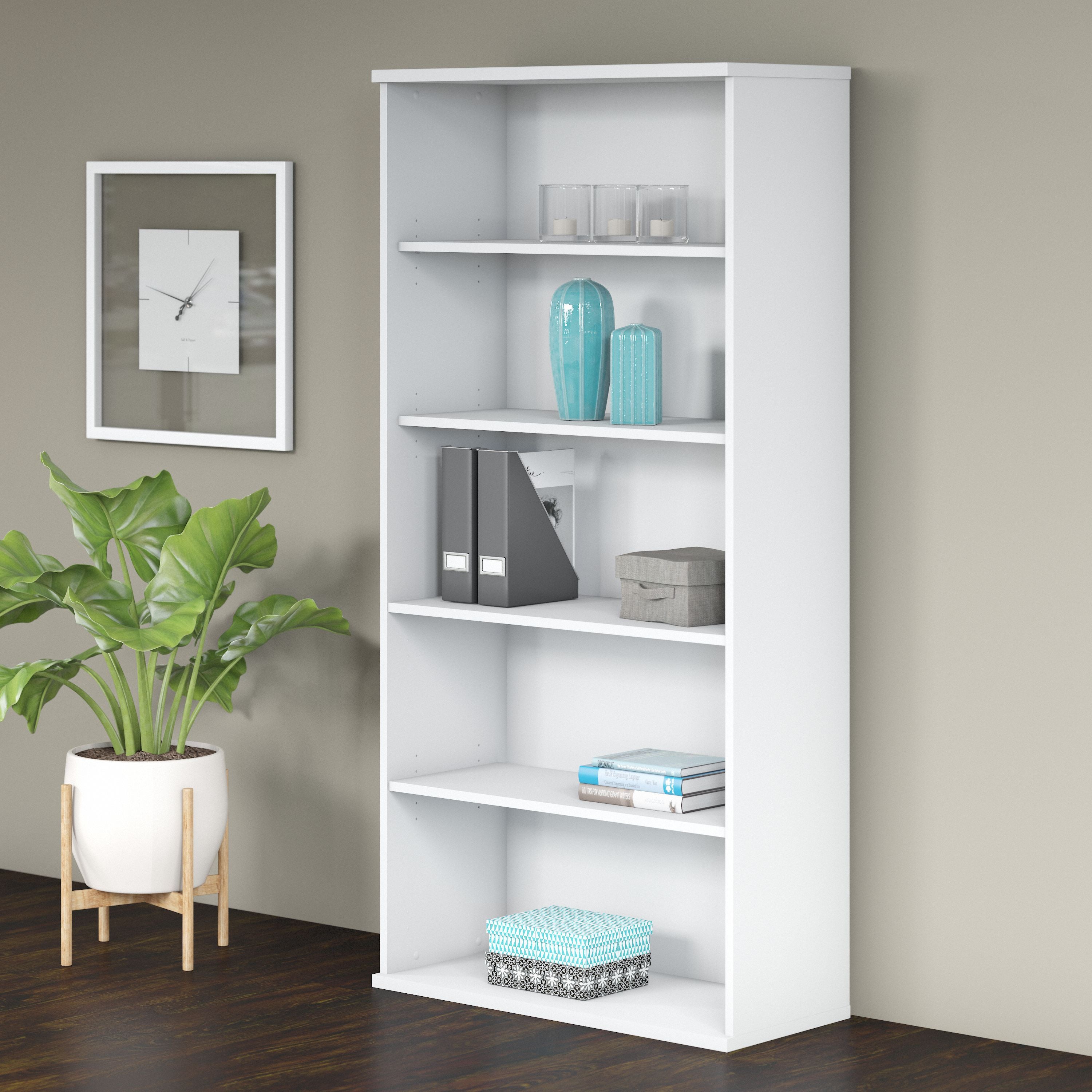 Bush Business Furniture Studio C 5 Shelf Bookcase in White - 35.71" Width x 15.43" Depth x 72.8" Height