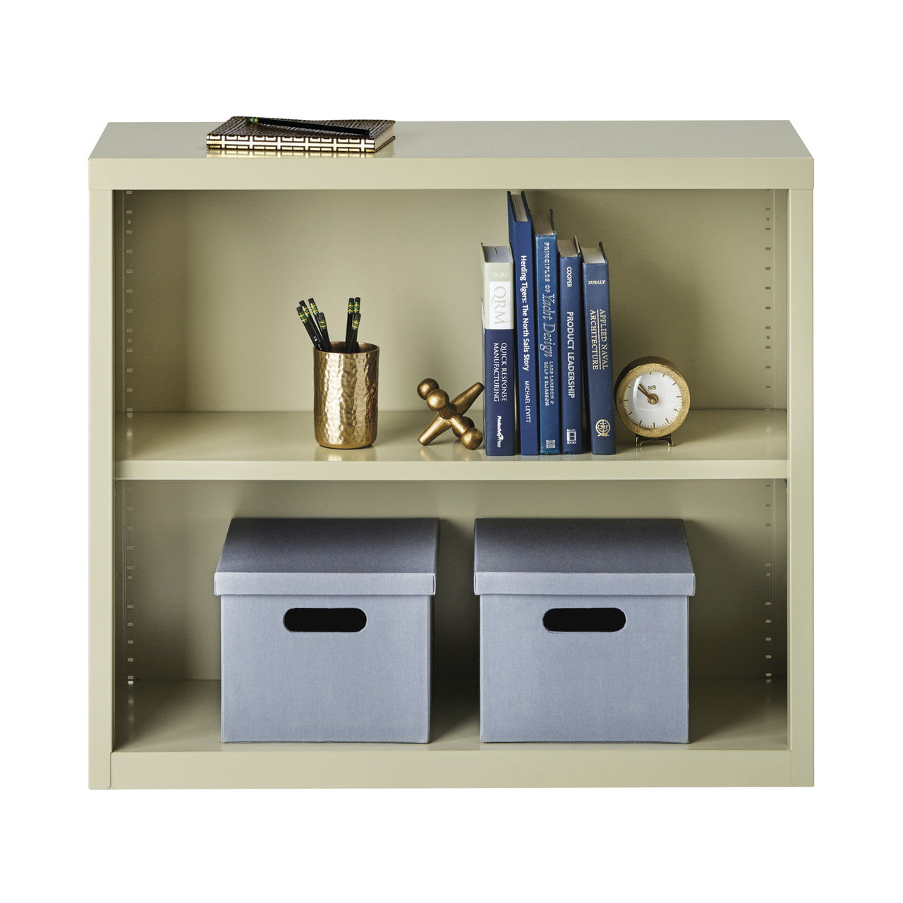 OfficeSource Steel Bookcase HIRSCH 2 Shelf Metal Bookcase, 30" High - Putty