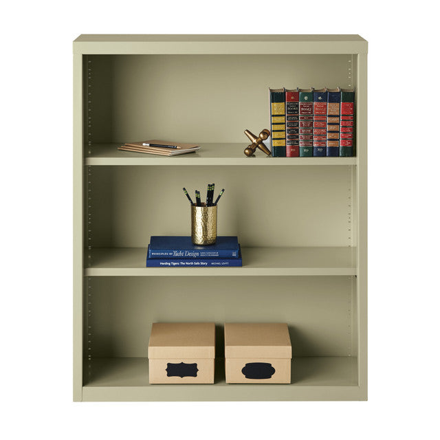 OfficeSource Steel Bookcase HIRSCH 3 Shelf Metal Bookcase, 42" High - Putty