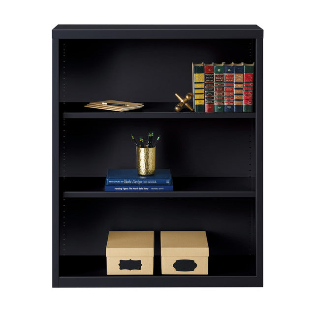 OfficeSource Steel Bookcase HIRSCH 3 Shelf Metal Bookcase, 42" High - Black