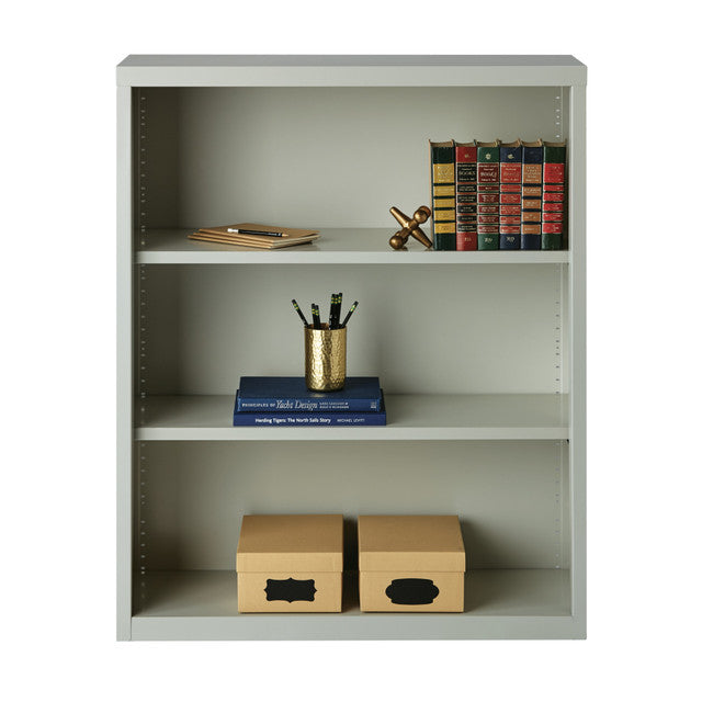OfficeSource Steel Bookcase HIRSCH 3 Shelf Metal Bookcase, 42" High - Light Gray