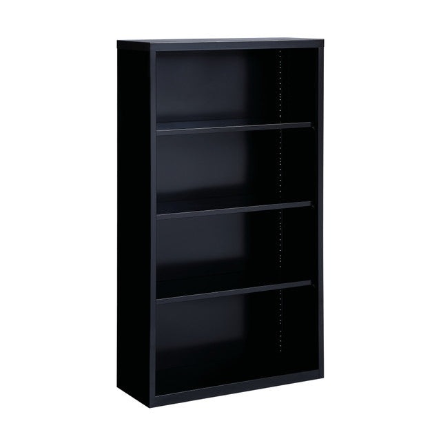 OfficeSource Steel Bookcase HIRSCH 4 Shelf Metal Bookcase, 60" High - Black